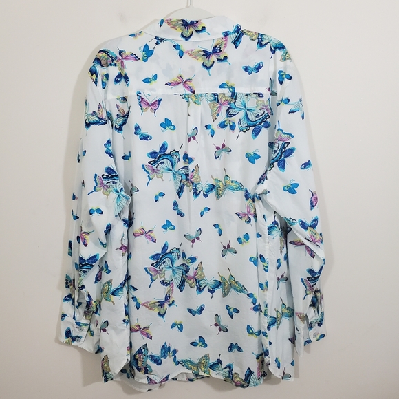 NWT Talbots Cotton Button Up Shirt Exquisite Butterfly Print Size 3X Lightweight - Picture 8 of 10